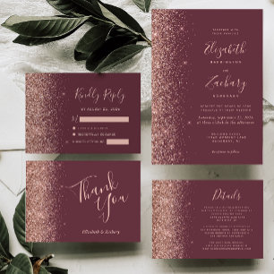 Invitation Mariage de Parties scintillant dorée Rose foncé mo