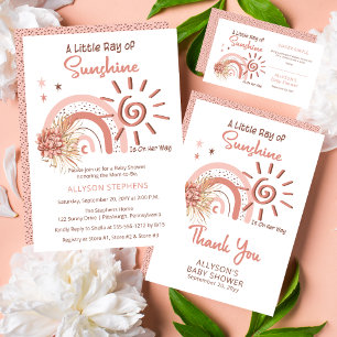 Carte De Remerciements Boho Un petit rayon de soleil Baby shower fille