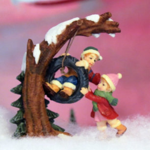 Carte de Noël du village de skieurs