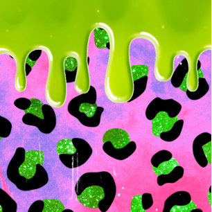 Green Slime Pink Leopard Print 00th Birthday Party Kaart