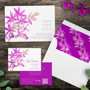 Invitation Aquarelle d'orchidée violette photo mariage