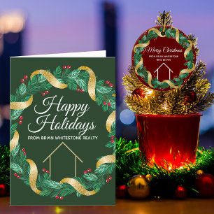 Cartes Pour Fêtes Annuelles Custom Real Estate Company Happy Holidays Green
