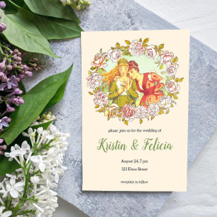 Carte Joli Vintage Art Nouveau LGBTQ Mariage de deux mar