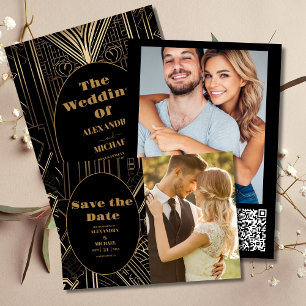 Foto Geometrische Art Deco bruiloft Save The Date