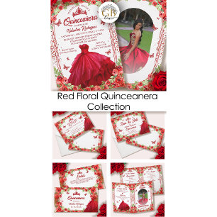Sticker Rond Parties scintillant rouge éperon floral Quinceaner