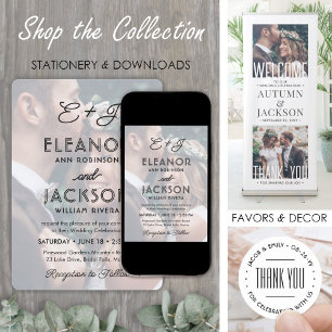 Invitation Style Déco Typographie & Monogramme 2 Mariage phot