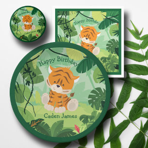 Assiettes En Carton Cute Tiger Custom Kids Safari Anniversaire Party B