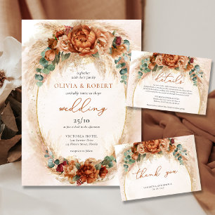 Poster Mariage floral rouge profond en terre cuite popula