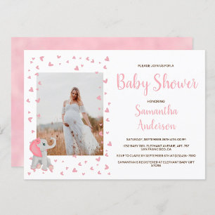 Invitation Coeurs rose vif Elephant Baby shower photo