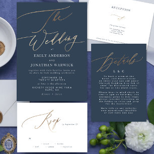 Invitation En Aluminium Marine Bleu Élégant Or Le Mariage