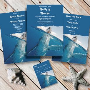 Invitation Bleu Marine Sous L'Océan Baleine Plage Mariage