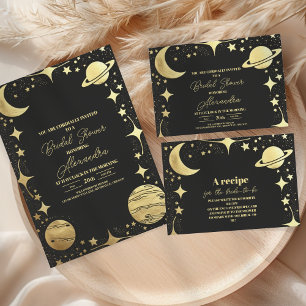Invitation Fête des mariées crescent céleste d'or noir