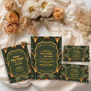 Elegante geometrische Art Deco bruiloft Save The Date