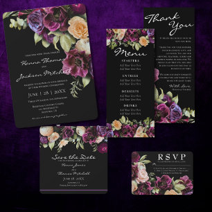 Black Dark Moody Élégant Faire-part de mariage Flo