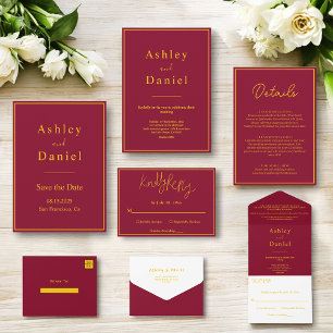 Invitation Tout En Un Minimal Chic Bourgogne Et Mariage Formel Or