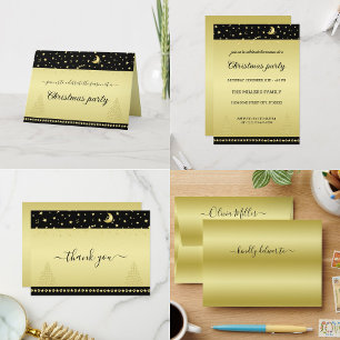 Invitation Etoiles de Noël brillantes or, pattes sur or et no