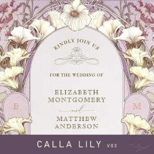 Calla Lily Rose Gold Foil Wedding Invitation Mucha