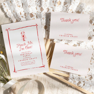 Invitation Pincez-Moi, j'ai un an, homard rose vintage pour 1