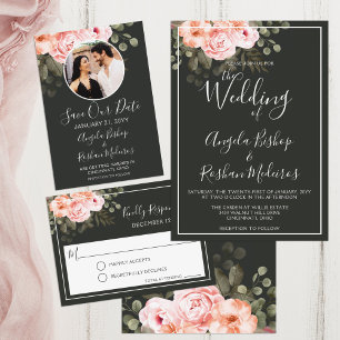 Invitation Élégant Floral Blush rose Botanique Mariage modern