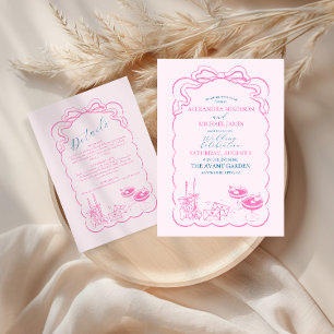 Invitation Funky Retro tiré à la main Mariage de champagne