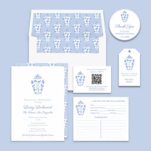Invitation Monogramme Bleu Et Blanc Futur Mme Fête des mariée