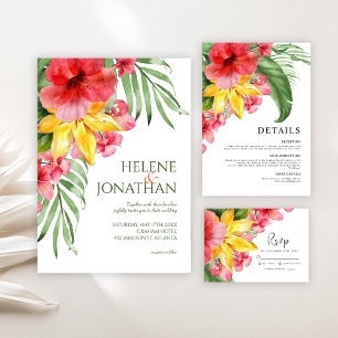 Carte De Remerciements Elégant Floral Tropical Destination Mariage