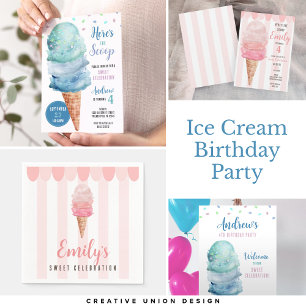 Crème de glace bleue Invitation de fête d'annivers