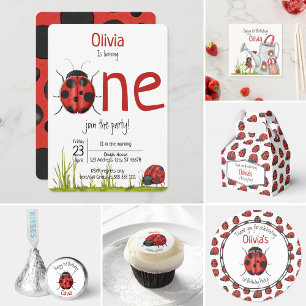Invitation Whimsical Lady Bug Garden House Swing 1er annivers
