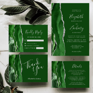 Cartons Réponse Agate Hunter Green Mariage Argent