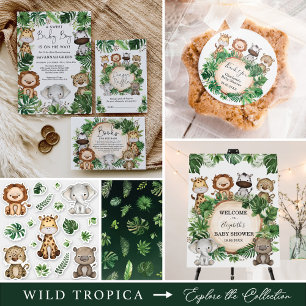 Invitation Tout En Un Tropical Jungle Safari Animaux Baby showers Garçon