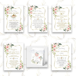 Invitation Charme Aquarelle Crème Bleue Mariage Floral