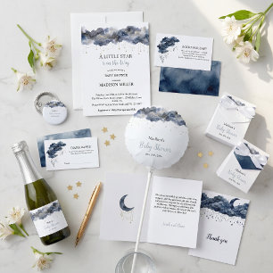 Carte De Remerciements Remerciements pour Baby Shower Nuages Aquarelle Cé