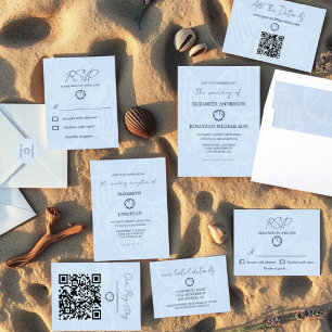 Sticker Rond Mariage Coquilles de Mer Bleu Côtiers