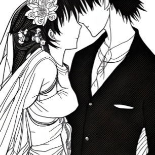 Invitation Mariage Anime noir et blanc