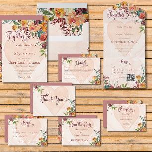 Save The Date Floral Boho Heart Peach Mariage