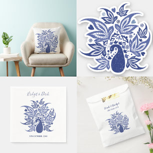 Invitation Carte Postale Mariage Elegant Peacock Bleu et Blanc Customisé