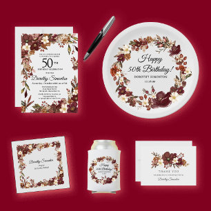Serviette En Papier Fleur d'automne blanc Mauve de Bourgogne 50e anniv
