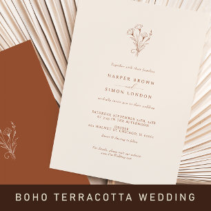 Invitation Boho Minimaliste Mariage en terre cuite