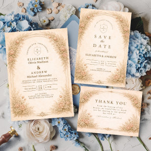 Invitation Mariage Fleur de Champ Vintage Art Élégant