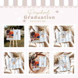 Invitation Photo Blue Preschool Teddy Bear Graduation