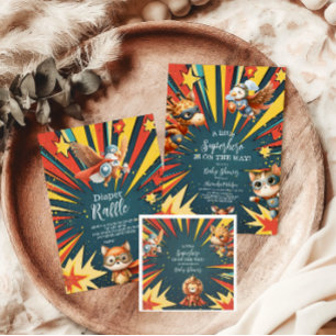 Invitation Baby shower Superhero Animaux amusants