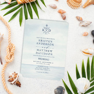 Papier Budget Ancre nautique Monogramme Mariage Invitatio