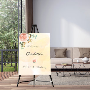 Invitation 50e anniversaire fleurie rose or eucalyptus vert