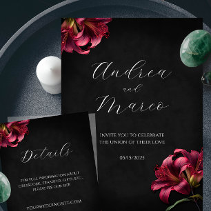 Floral Lily Faire-part de mariage gothique foncé