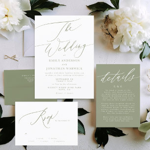 Invitation Sage moderne Vert et blanc Mariage simple