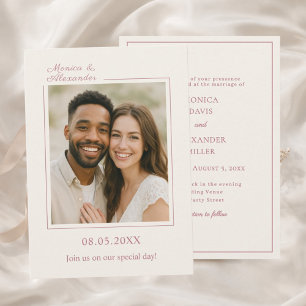 Invitation Rose gold ivoire photo mariage simple luxe moderne