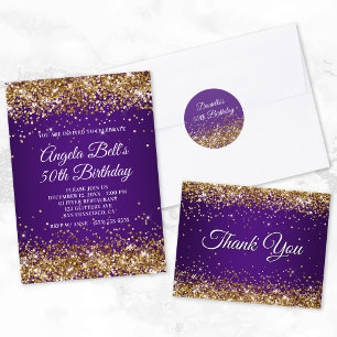 Invitation Parties scintillant d'or Royal violet Monogramme 5