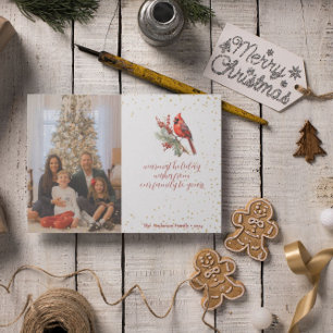 Sticker Rond Aquarelle rustique Hiver Cardinal Holly Branche