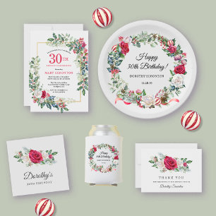 Invitation Rose blanche rouge Floral Holly 30e fête d'anniver