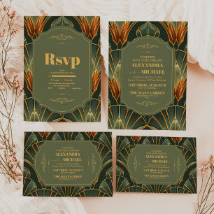 Invitation Olive Green Élégant Mariage Vintage Orné